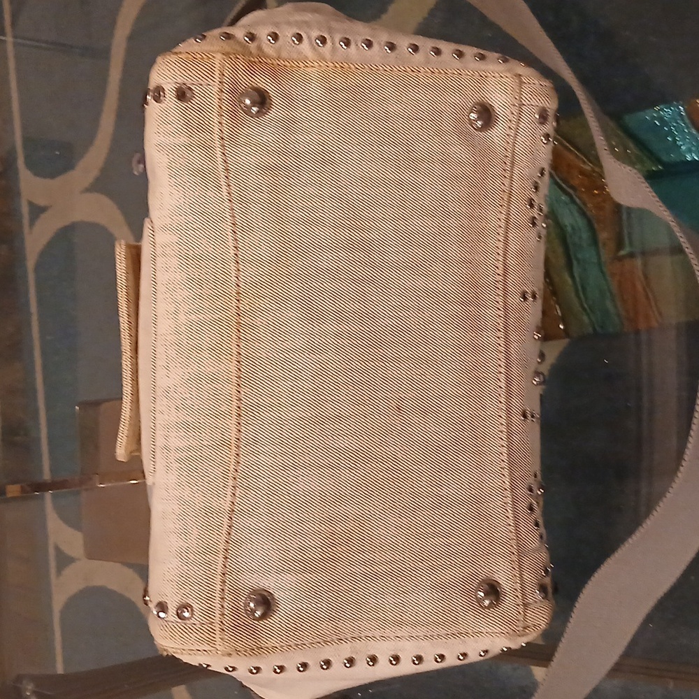 Prada Light Gray Denim Canapa Studded Tote Bag With Crossbody Strap - Picture 6 of 16